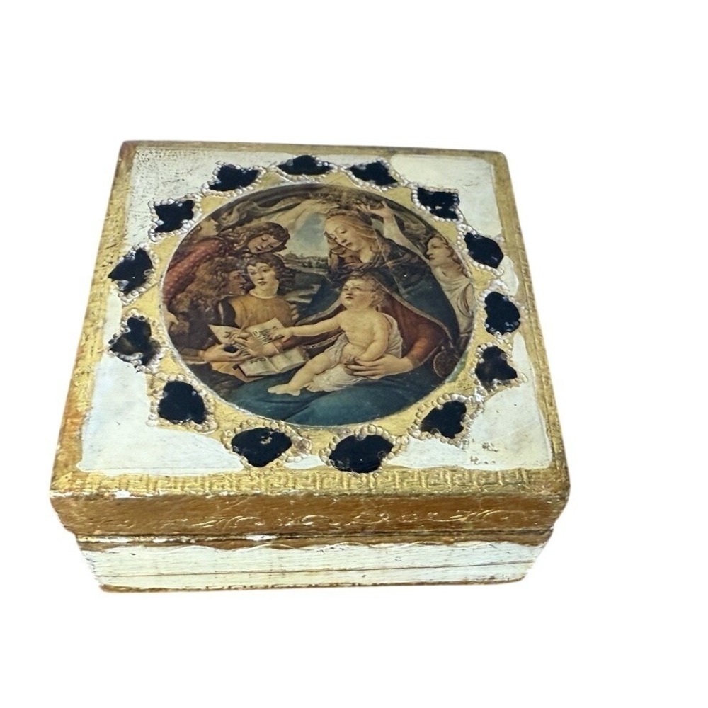 Vintage Handmade in Italy Gold Leaf Wood Trinket Jewelry Box Florentine